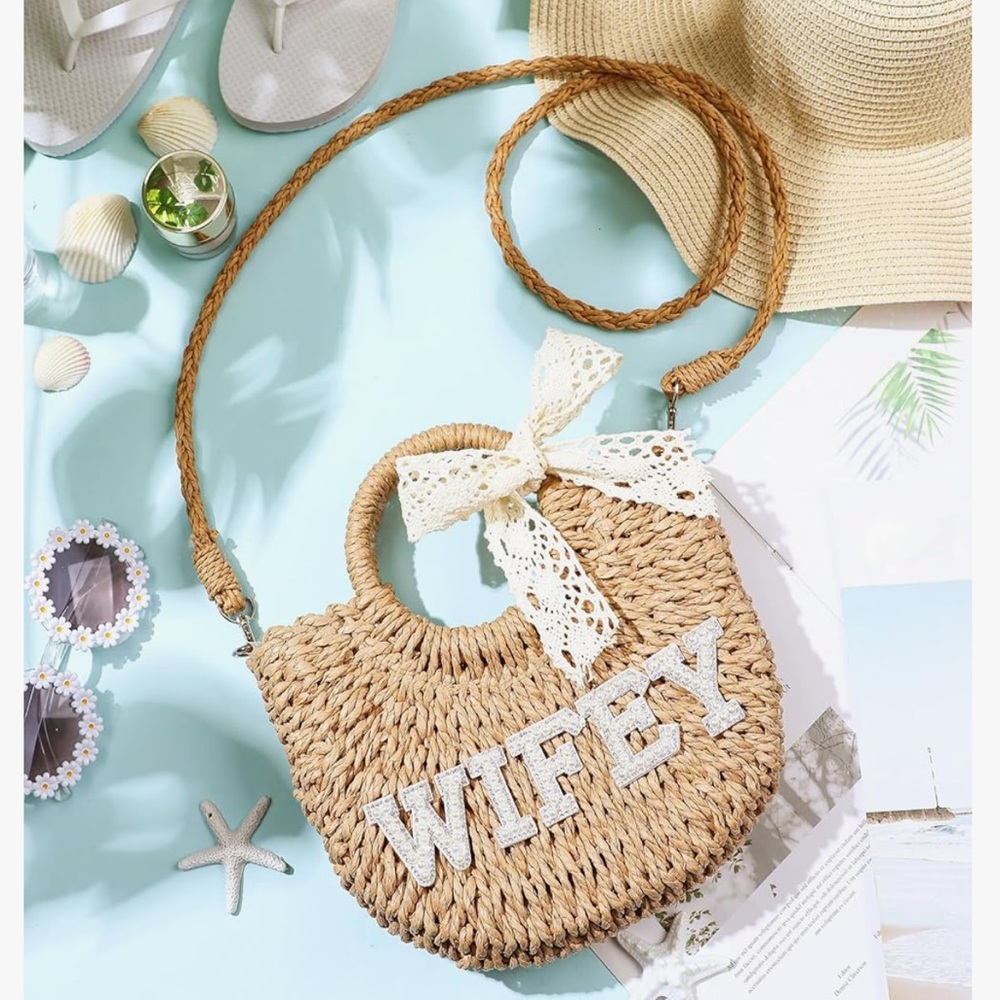 Straw Wifey Bag with Lace Bow